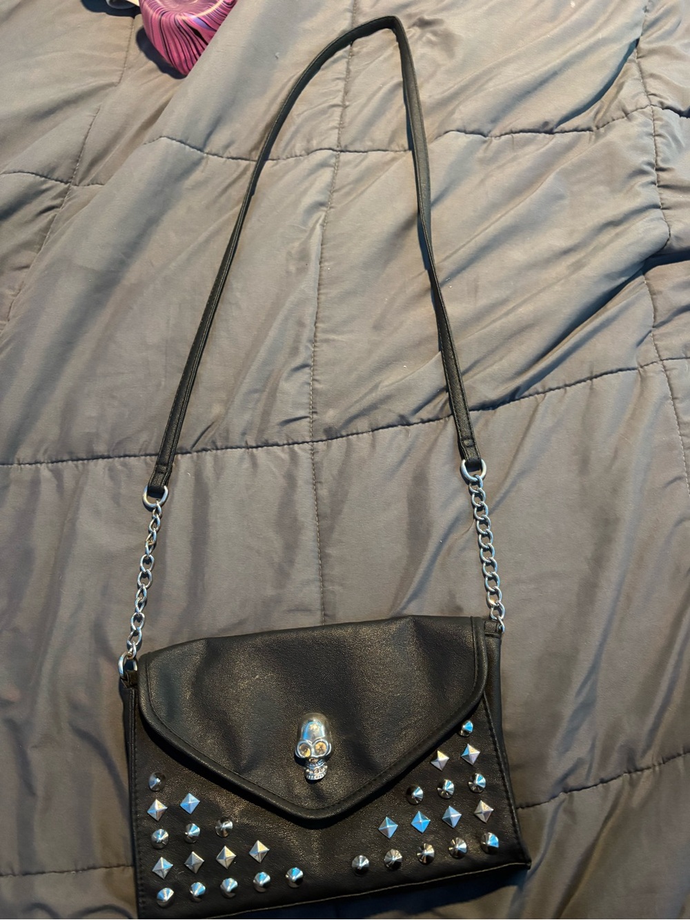 Black Studded Skull Accent Crossbody Clutch - Women's Crossbody Bag